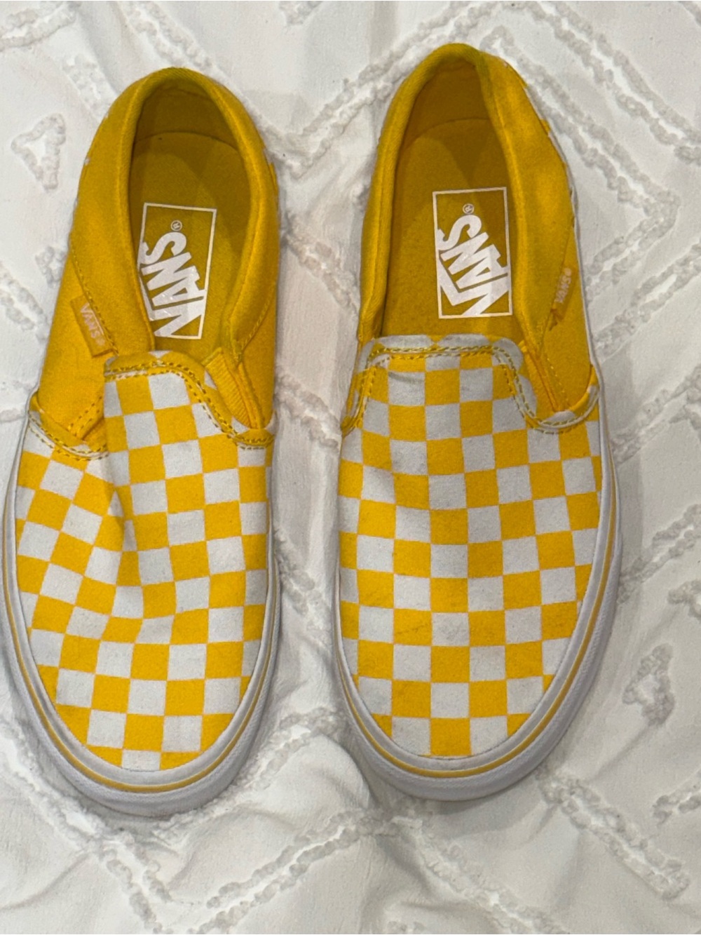 Vans Yellow and White Checkerboard Slip-On Sneakers
